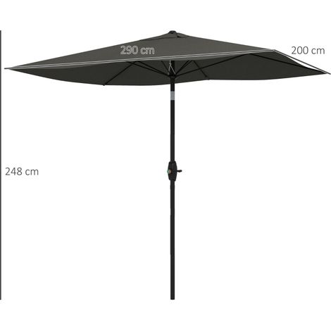 Parasol rectangulaire 2x3m gris foncé, inclinable manivelle polyester 180g/m² imperméable (1/5)