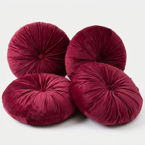 Lot de 4 coussins ronds 40 cm pour canapé en polyester et velours Artemis YES - Bordeaux (1/3)