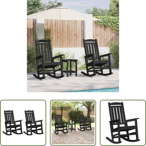 Chaise de jardin - Chaise à bascule 2 pcs Noir 92 x 70 x 108 cm Polyéthylène (1/5)