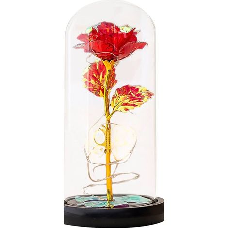 Rosa Rossa BellaBestia Stabilizzata Cupola Vetro Base Nera (1/5)