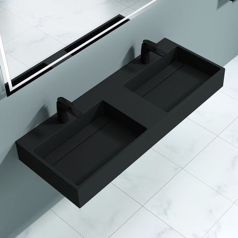 doporro® lavabo doble de diseño 120x48x13cm desagüe oculto Colossum12 en antracita mate de mármol fundido apto como lavabo sobre encimera y lavabo suspendido
