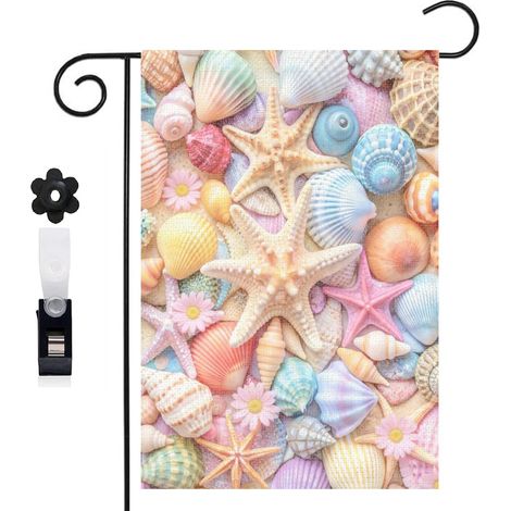 Drapeau de jardin style plage et étoiles de mer 30 x 45 cm décoration terrasse et extérieur (1/5)