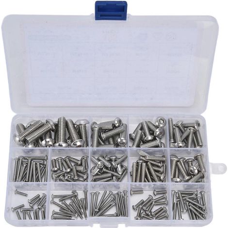 Assortiment de 185 vis à tête cylindrique creuse en acier inoxydable 304 pour réparations (1/4)