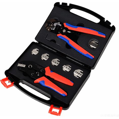 Krimptang Set - 8 Pièces Avec Pince à Dénuder Automatique Et Embouts Interchangeables - Pour Câbles 0,25 À 10 mm² - Pour Câbles Schoenen Adereindhulzen Plaques MC4 Solaire