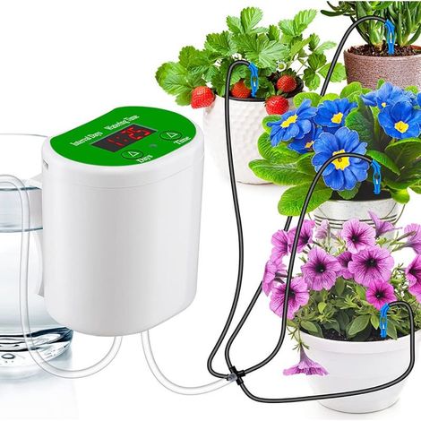 Kit d'irrigation goutte à goutte automatique – Système programmable USB – Autonomie 3 mois – 8 piquets d'eau – Pour plantes d'intérieur (1/5)