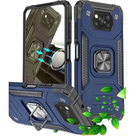 CUSTODIA PER XIAOMI POCO X3 PRO/POCO NFC BLU NAVY CON ANELLO POSTERIORE SOLIDO