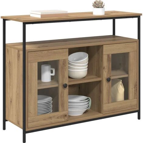 Buffet Bas de Cuisine en Bois d'Ingénierie Style Chêne, Meuble Rangement 100x35x80 cm pour Salon et Salle à Manger (1/5)
