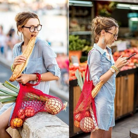 Großhandel: Tragbare Baumwollnetztaschen, Einkaufstaschen für Supermärkte, Obst- und Gemüsetaschen, Hohlgewebetaschen (1/5)