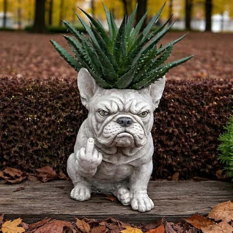 Pot de fleurs rigolo bouledogue - Pot de fleurs créatif en résine - Décoration de bureau et de jardin - Design unique et original - C