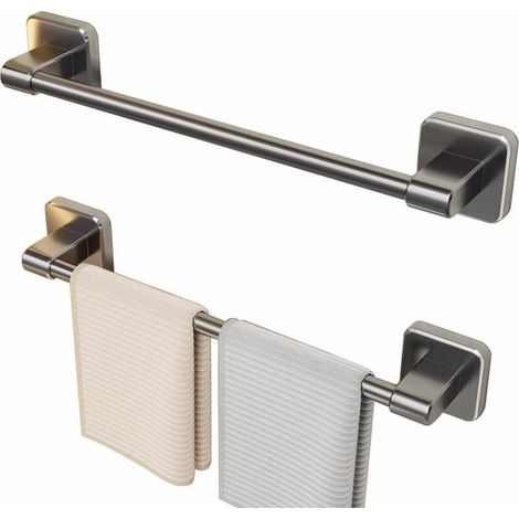 Toallero sin taladro - Barra para toallas - 42 cm de largo - Amplio - Barra individual - Metal gris (1/4)