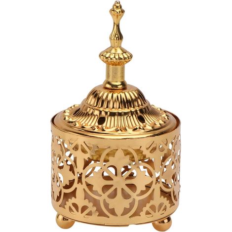 Brûleur d'encens arabe vintage en métal, porte-encens, lampe à parfum, décoration de fête, ornement doré (1/5)