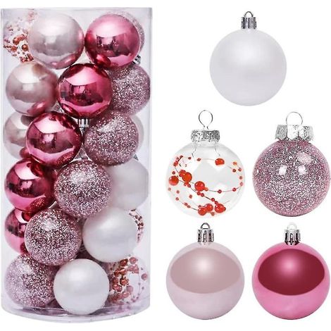 Boules de Noël or rose 6 cm, lot de 30 boules de Noël en plastique, décorations à suspendre (1/5)