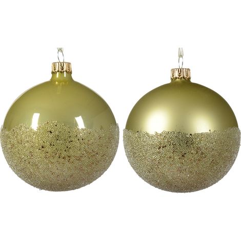 Pallina di Natale Vetro smaltato opaco a pallina con fondo a due colori assortiti colore pistacchio ø 8cm