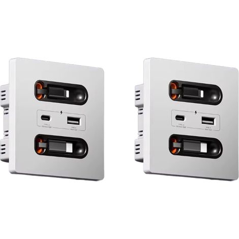 Une prise murale universelle de 12 W avec câbles de charge rétractables USB-A et USB-C, et une prise de charge de type C adaptée aux téléphones portables et aux tablettes.