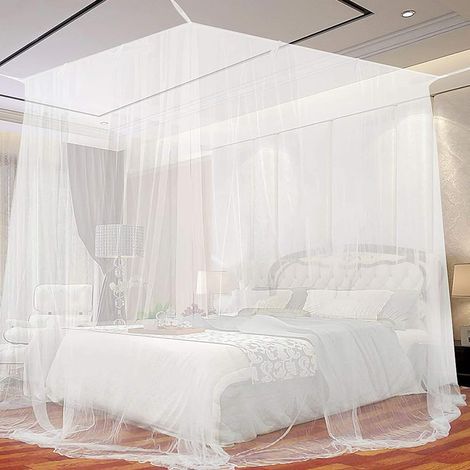 (Blanche)Moustiquaire de lit,190x210x240CM, Moustiquaire, Grande Moustiquaire, Moustiquaire Filet Baldaquin, Lit Double Moustiquaire (1/5)