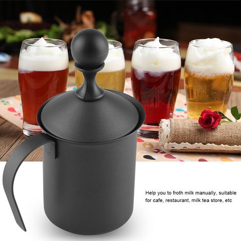 Mousseur à lait manuel à double maille en acier inoxydable, outil de décoration pour le café (400 ml) (1/5)