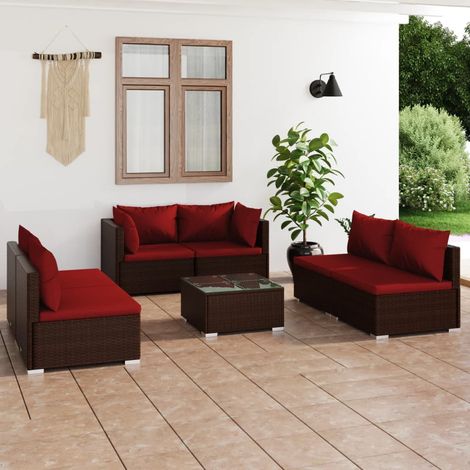 7-tlg. Garten-Lounge-Set mit Kissen Poly Rattan Braun (1/5)