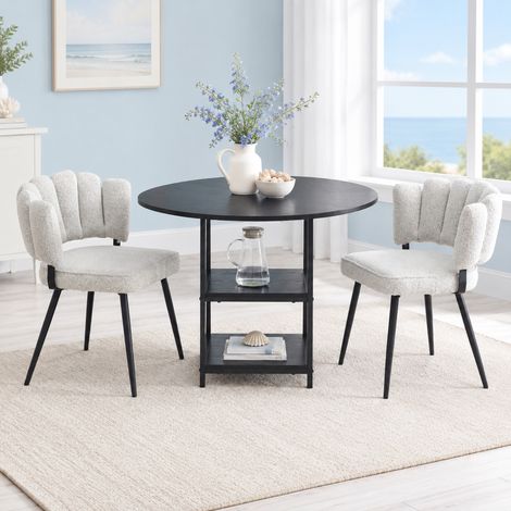 Set tavolo da pranzo rotondo 107 cm con 2 sedie, MDF e metallo nero grigio DESVIAE (1/5)