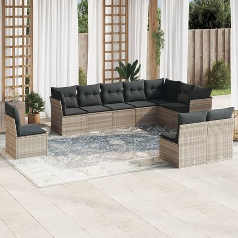 vidaXL Set Divano Giardino 10 pz con Cuscini Grigio Chiaro Polyrattan (1/3)
