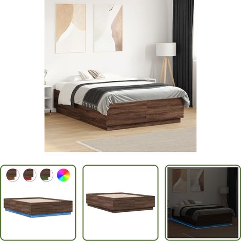 LED-Leuchten - Bettgestell mit LED Braun Eichen-Optik 135x190 cm Holzwerkstoff (1/5)