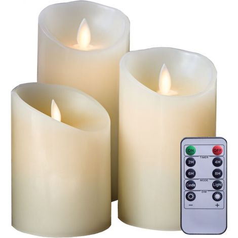 Set mit 3 LED-Kerzen (10, 12,5 und 15 cm) aus Wachs mit Fernbedienung und flackernder Flamme – Vivezen (1/5)
