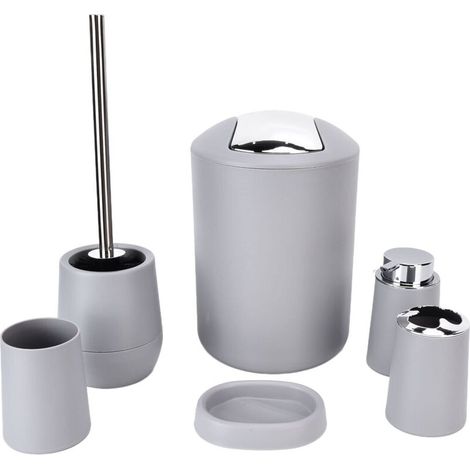Bathroom Accessory Set, Hotel Necessities Holder, 6-Piece Soap Dish Kit (Grey) (1/5)