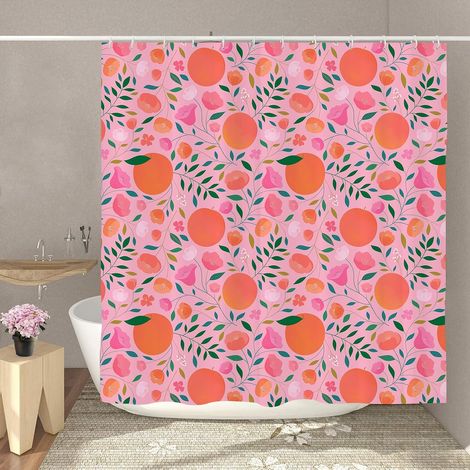 Rideau de douche orange et rose avec crochets Tissu imperméable lavable et durable 180 x 180 cm (1/5)