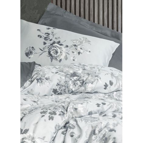Parure de lit - 1 housse de couette 220 x 240 cm + 2 taies d'oreiller 60 x 60 cm - 100 % satin de coton - Gris