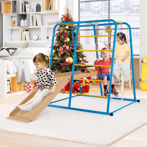 Gymnase Intérieur 6-en-1 Ensemble de Jeu Montessori avec Toboggan Balançoire Barres de Singe Échelle d'Escalade pour 3+ Ans Multicoloré (1/2)