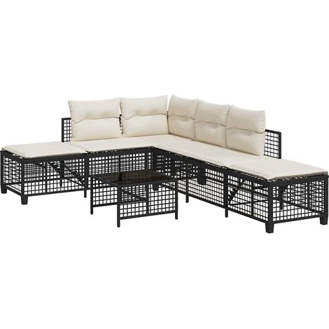 Salon de jardin d'angle 3 pcs,Mobilier de jardin avec coussins noir résine tressée CFW88359 (1/5)