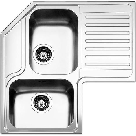Apell ROAN2B90IRBC Serie Roma Lavello da Incasso ad Angolo 2 Vasche Gocciolatoio Destro 83x83 cm colore Inox (1/2)