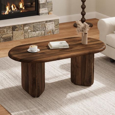 Tavolino da salotto 99x50x40 cm - tavolo da caffè ovale in mdf con gambe robuste - mobile soggiorno moderno effetto noce (1/5)
