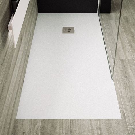 Receveur de douche 90 x 160 cm extra plat PURE en résine surface ardoisée blanc Grille inox