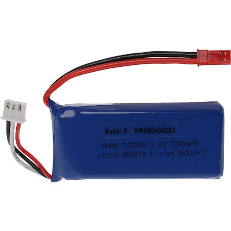 vhbw Batería compatible con BEC clavija (m) para modelismo por ej. coche carreras, avión (1200mAh, 7,4V, Li-poli, 65 x 30 x 16mm)
