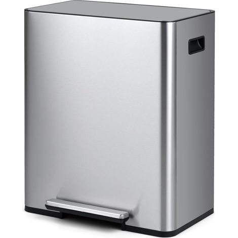 COSTWAY 60 L Pattumiera Differenziata a 2 Scomparti,Acciaio Inossidabile,2 Secchi,Argento