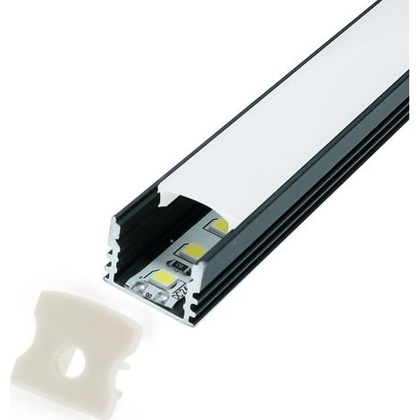 IluminaShop - Perfil de Aluminio U High Negro para Tiras 12V/24V 2 Metros (1/4)