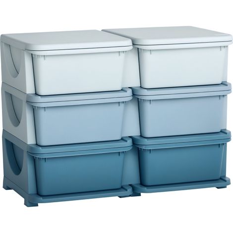 Commode enfant 6 tiroirs en plastique bleu avec espace de rangement et siège (1/5)