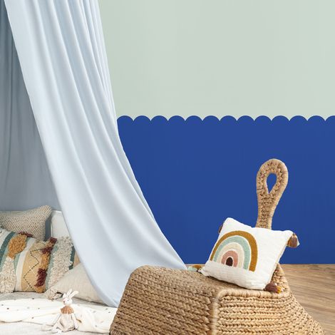 Papier peint découpé préencollé, soubassement, festonné, bleu électrique, bleu roi, festons, uni, raccordable, 83 cm X 195 cm (1/5)