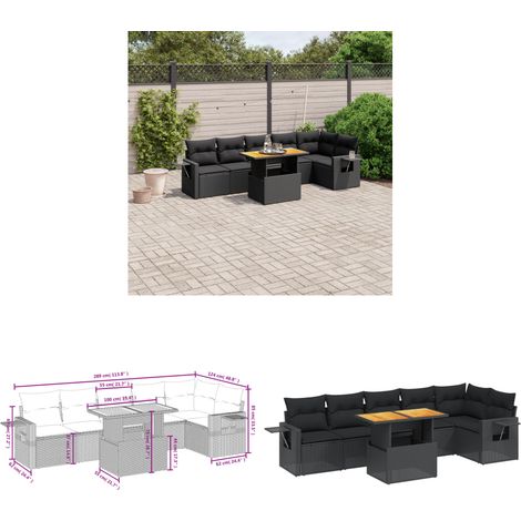 Salon de jardin 7 pcs avec coussins noir résine tressée - Ensemble Salon De Jardin - Meuble Extérieur - Résine Tressée - Rotin Synthétique - Table Extensible - Home & Living (1/3)