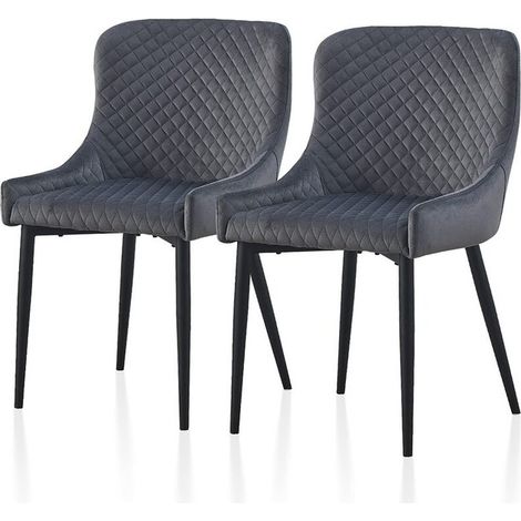 Velvet Dining Chairs 2X Upholstered Kitchen Leisure Chairs with Metal Legs Accent Chair,Grey (1/5)