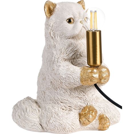 Table Lamp White Polyresin Animal-Themed Bedside Light Reading Lamp Cat Shape Living Room Bedroom Glam Style YOKO
