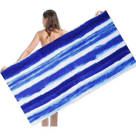1 serviette de plage 75 x 150 cm, anti-sable, microfibre, séchage rapide, motif tie-dye bleu (1/5)