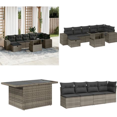 Salon de jardin 8 pcs avec coussins gris résine tressée - Ensemble Salon De Jardin - Mobilier De Jardin - Canapé D'angle - Canapé Extérieur - Table Basse Extensible - Home & Living (1/5)