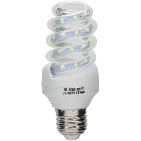 Ampoule LED spirale E27 à économie d'énergie, lumière blanche brillante, AC 180240V (7W)