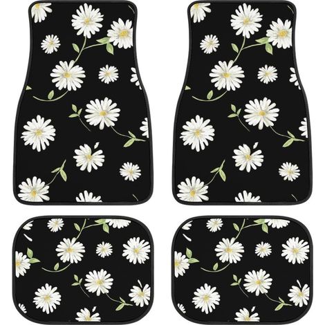 Juego de alfombrillas Daisy (4 piezas), aptas para asientos delanteros y traseros, alfombrillas decorativas para coche, compatibles con sedanes. (1/4)