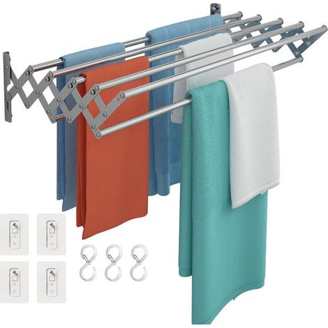 Support de séchage mural avec porte-serviettes extensible en acier inoxydable, 80cm, 13, 15, MWJ25, 25.10, 98141757 (1/4)
