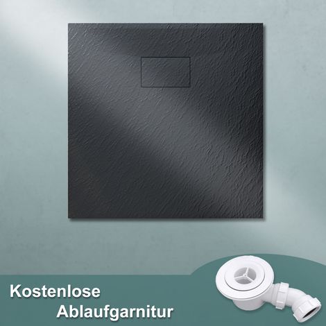 Duschtasse SONNI 80x80cm Flach Duschwanne SMC inkl.Ablaufgarnitur,Antirutsch,Schneidbaren Design Schwarz (1/5)