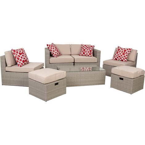 Set mesa, sofá 2 sillones y 2 reposapiés de color gris (1/5)