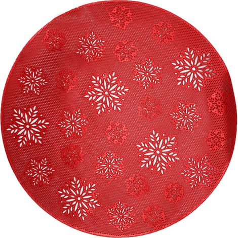 Sous-Plat Ronde - PVC - Motif Flocon de Neige - Rouge Givré - Antidérapant - Pour Décoration de Table de Fête - Lot de 4 (1/5)