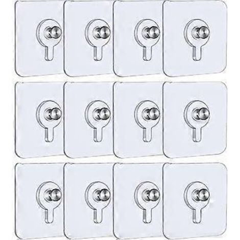 Lot de 12 crochets adhésifs muraux pour tableaux, 5,5 x 5,5 cm, sans perçage, avec vis amovibles, transparents. (1/5)
